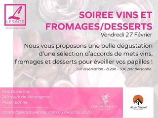 Soirée vins, Fromages & Desserts