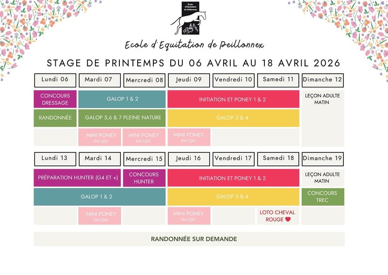 Evenement Ecole d’équitation de Peillonnex