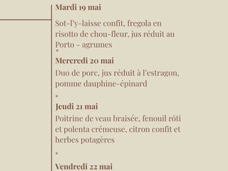 Au menu cette semaine !