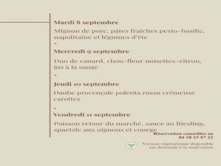 Menu de la semaine au Charmagit !