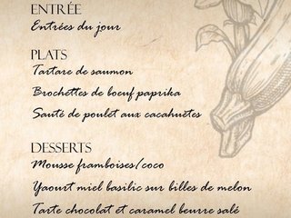 Au menu cette semaine sur place ou à emporter !