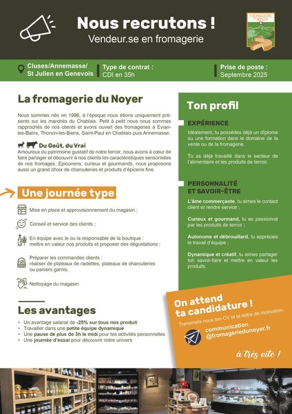 Petite Annonce Fromagerie du Noyer - Annemasse