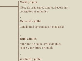 Les mets de la semaine prochaine.